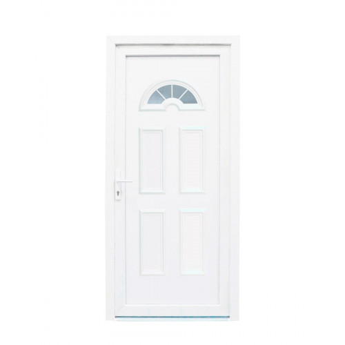 Puerta de entrada serie Basic pvc Ibiza diseño rústico color blanco apertura derecha 208x98cm