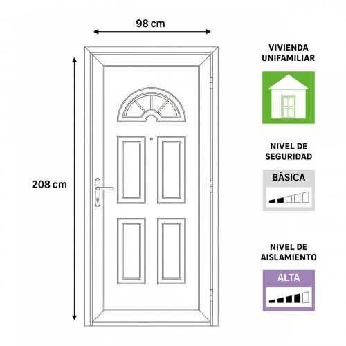 Puerta de entrada serie Basic pvc Ibiza diseño rústico color blanco apertura derecha 208x98cm