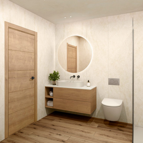 Puerta de interior abatible ciega maciza melamina Line Plus Berna Slow nogal apertura izquierda cerco de 7x3 anchura 72.5cm