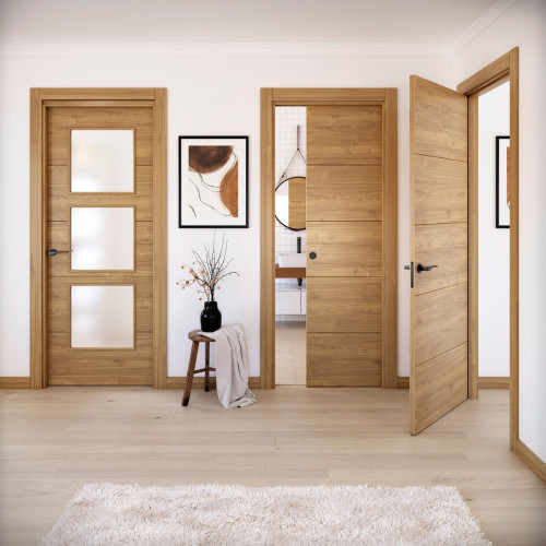 Puerta de interior abatible ciega maciza melamina Line Plus Berna Slow nogal apertura izquierda cerco de 7x3 anchura 72.5cm