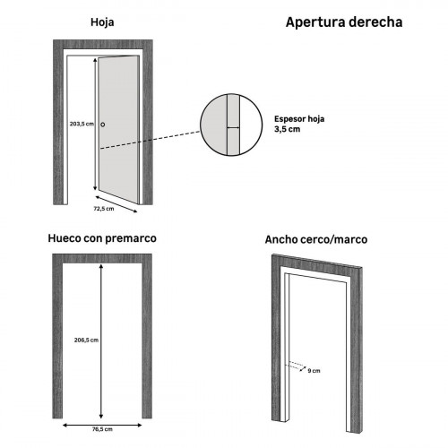 Puerta de interior abatible ciega maciza melamina Line Plus Oslo Gold roble apertura derecha cerco de 9x3 anchura 72.5cm