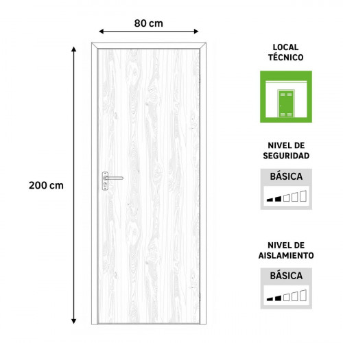 Puerta de trastero liso nogal con llave 1 punto de seguridad apertura derecha 200x80cm