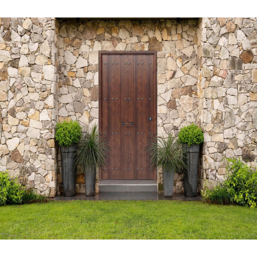 Puerta metálica rústica Eco color nogal de apertura izquierda de 210x89cm
