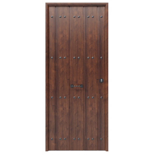 Puerta metálica rústica Eco color nogal de apertura izquierda de 210x89cm