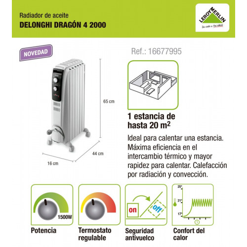 Radiador de aceite DELONGHI Dragón-4 2000W gris