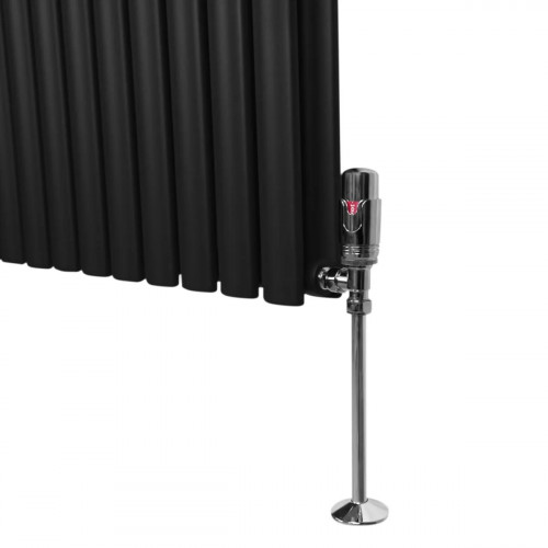 Radiador De Columna Ovalada - 600mm x 780mm - Negro & Válvulas Cromadas TRV