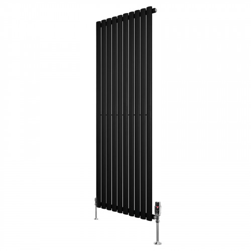 Radiador de Columna Simple Ovalado y Válvulas – 1600 mm x 600 mm – Negro