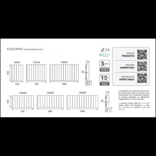 Radiador Eléctrico Rointe Belize Inverter Wifi Negro