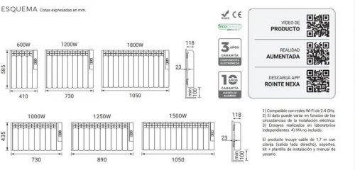 Radiador Eléctrico Rointe Kyros elementos Wifi