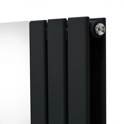 Radiador Plano con Espejo y Válvulas Cromadas TVR - 1800 mm x 425 mm - Negro