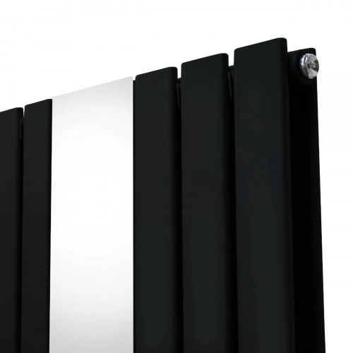 Radiador Plano con Espejo y Válvulas Cromadas TVR - 1800 mm x 425 mm - Negro