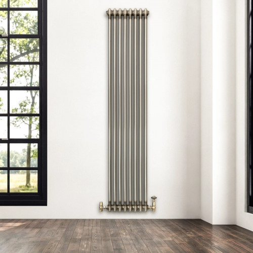 Radiador Tradicional de 2 Columnas y Válvulas - 1800 x 380mm - Metal Crudo