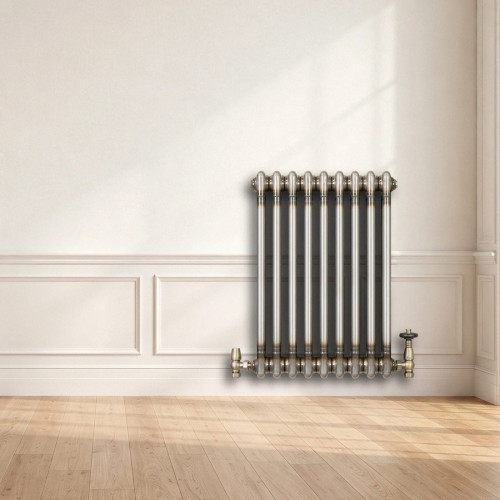Radiador Tradicional de 2 Columnas y Válvulas - 600 x 425mm - Metal Crudo
