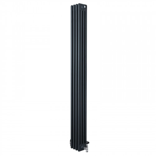 Radiador Tradicional de 4 Columnas y Válvulas – 1800 x 200 mm – Gris Antracita