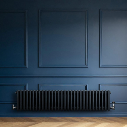 Radiador Tradicional de 4 Columnas y Válvulas – 300 x 1370 mm – Gris Antracita