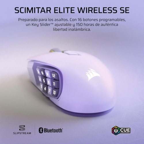 Ratón Corsair inalámbrico Scimitar ELITE WL SE. 33000 DPI 16 botones Key Slider RGB 150h batería blanco