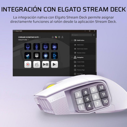 Ratón Corsair inalámbrico Scimitar ELITE WL SE. 33000 DPI 16 botones Key Slider RGB 150h batería blanco