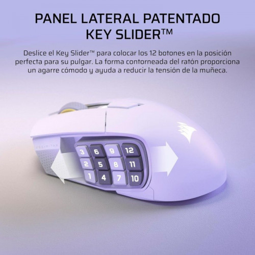 Ratón Corsair inalámbrico Scimitar ELITE WL SE. 33000 DPI 16 botones Key Slider RGB 150h batería blanco