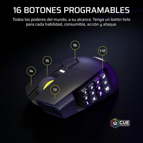 Ratón Corsair inalámbrico Scimitar ELITE WL SE. 33000 DPI 16 botones Key Slider RGB 150h batería Negro