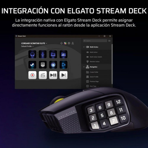 Ratón Corsair inalámbrico Scimitar ELITE WL SE. 33000 DPI 16 botones Key Slider RGB 150h batería Negro
