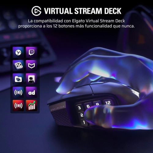 Ratón Corsair inalámbrico Scimitar ELITE WL SE. 33000 DPI 16 botones Key Slider RGB 150h batería Negro