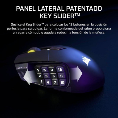 Ratón Corsair inalámbrico Scimitar ELITE WL SE. 33000 DPI 16 botones Key Slider RGB 150h batería Negro