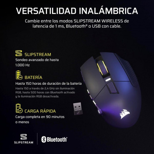 Ratón Corsair inalámbrico Scimitar ELITE WL SE. 33000 DPI 16 botones Key Slider RGB 150h batería Negro