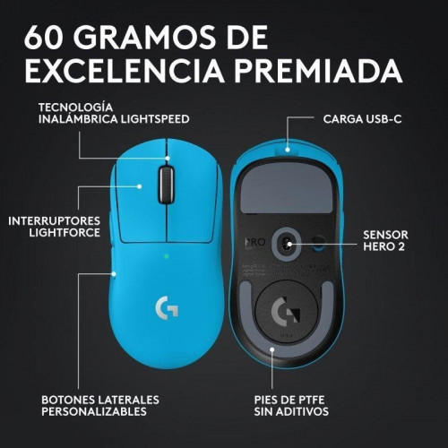Ratón Logitech G PRO X SUPERLIGHT 2 LIGHTSPEED Inalámbrico 44000 DPI Cyan Edición Limitada