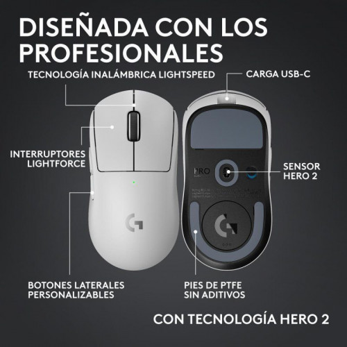 Ratón Logitech PRO X SUPERLIGHT 2c Inalámbrico 44000 DPI Blanco 5 Botones USB-C