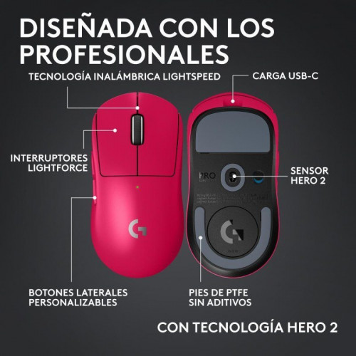 Ratón Logitech PRO X Superlight 2c Inalámbrico 44000 DPI Rosa Ultra Ligero USB-C 5 Botones