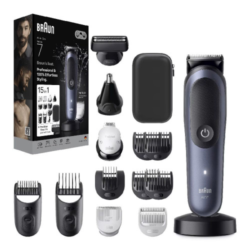 Recortadora corporal Braun Series 7 AIO7580, Todo en uno Azul
