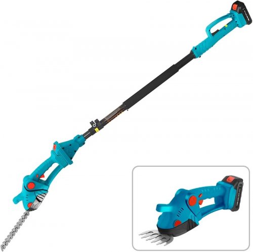 Recortadora de Setos Eléctrica 21v Con 1350 Rpm 15000mah Y Mango Alargado de 1.5m. 34x12x13 cm