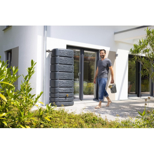 Recuperador de agua polietileno Slim Stone 500L gris 75x184x51cm