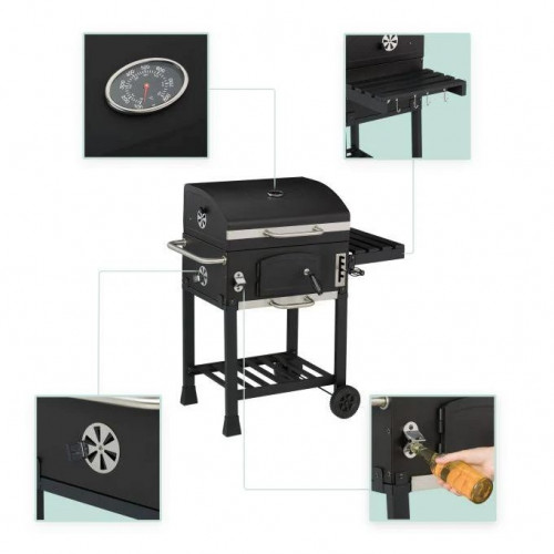 Relaxdays Barbacoa Carbón Móvil con Tapa Parrilla BBQ con Ruedas