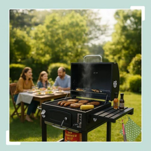 Relaxdays Barbacoa Carbón Móvil con Tapa Parrilla BBQ con Ruedas