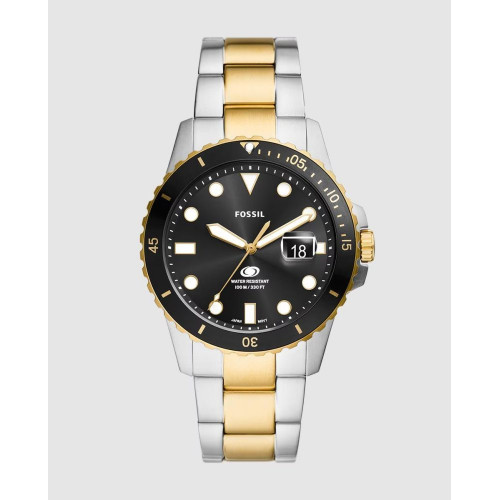 Reloj de hombre blue dive de acero inoxidable con tres agujas y fecha Dorado
