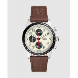 Reloj de hombre sport tourer de piel con cronógrafo Plateado