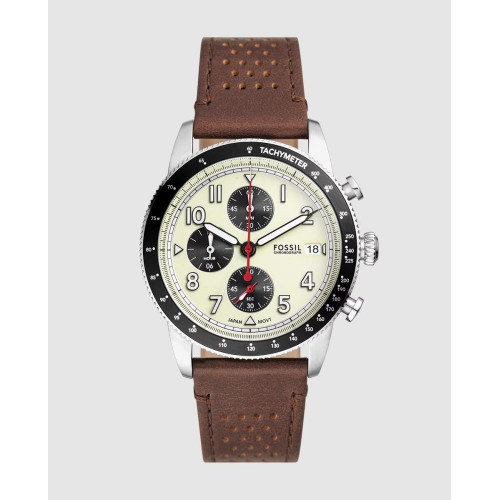 Reloj de hombre sport tourer de piel con cronógrafo Plateado