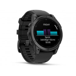 Reloj deportivo - Garmin FĒNIX® E, Acero gris con correa negra, 47 mm, Correa 125-208 mm, 1.3