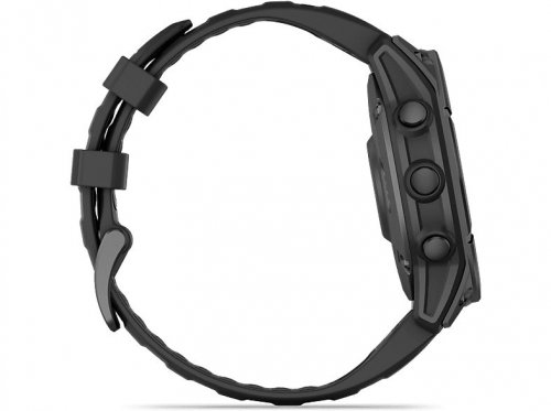 Reloj deportivo - Garmin FĒNIX® E, Acero gris con correa negra, 47 mm, Correa 125-208 mm, 1.3