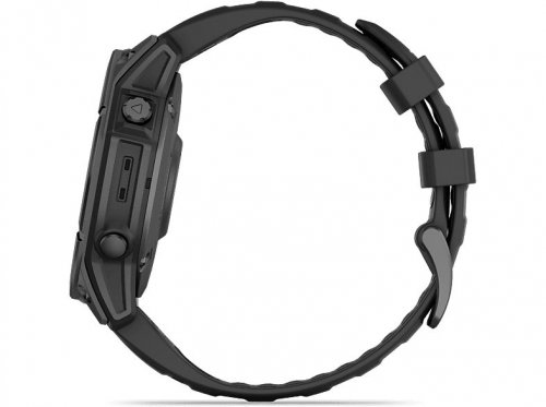 Reloj deportivo - Garmin FĒNIX® E, Acero gris con correa negra, 47 mm, Correa 125-208 mm, 1.3
