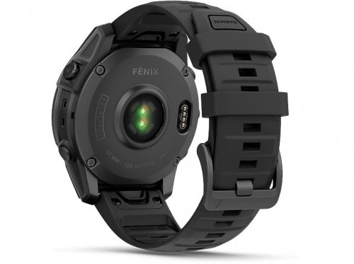 Reloj deportivo - Garmin FĒNIX® E, Acero gris con correa negra, 47 mm, Correa 125-208 mm, 1.3