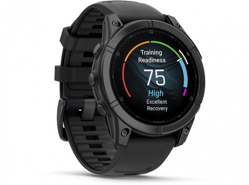 Reloj deportivo - Garmin FĒNIX® E, Acero gris con correa negra, 47 mm, Correa 125-208 mm, 1.3