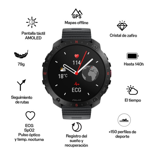 Reloj smartwatch Polar Grit X2 Pro Talla S-L Polar Negro / Gris