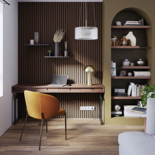 Revestimiento de pared de palillería efecto 3D MDF Inari Artens nogal 5 lamas de 260x30cm