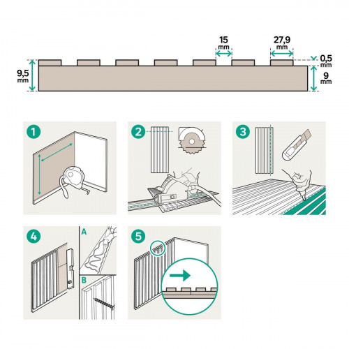 Revestimiento de pared de palillería efecto 3D MDF Inari Artens nogal 5 lamas de 260x30cm