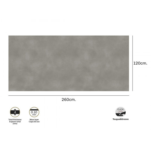 Revestimiento de pared decorativo efecto cemento vinílico SPC Core gris de 260x120cm