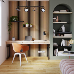 Revestimiento de pared palillería efecto 3D MDF acústico Inari Artens roble 5 lamas de 260x30cm