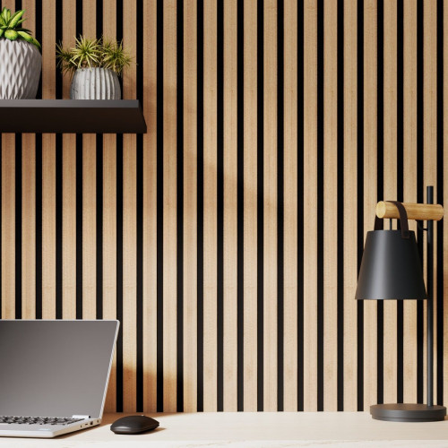 Revestimiento de pared palillería efecto 3D MDF acústico Inari Artens roble 5 lamas de 260x30cm