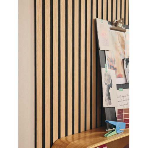 Revestimiento de pared palillería efecto 3D MDF acústico Inari Artens roble 5 lamas de 260x30cm